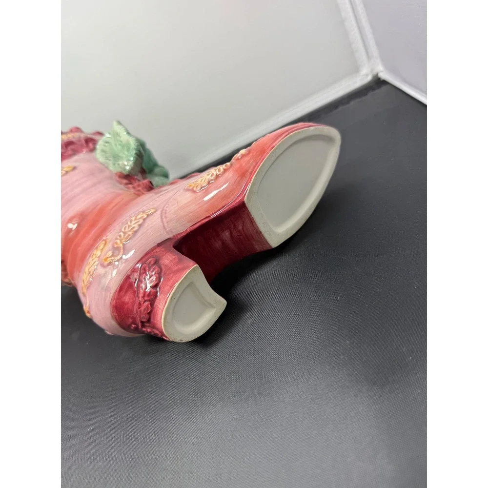 Victorian ceramic Boot Vase Pink‎ Floral Planter Home Decor 8